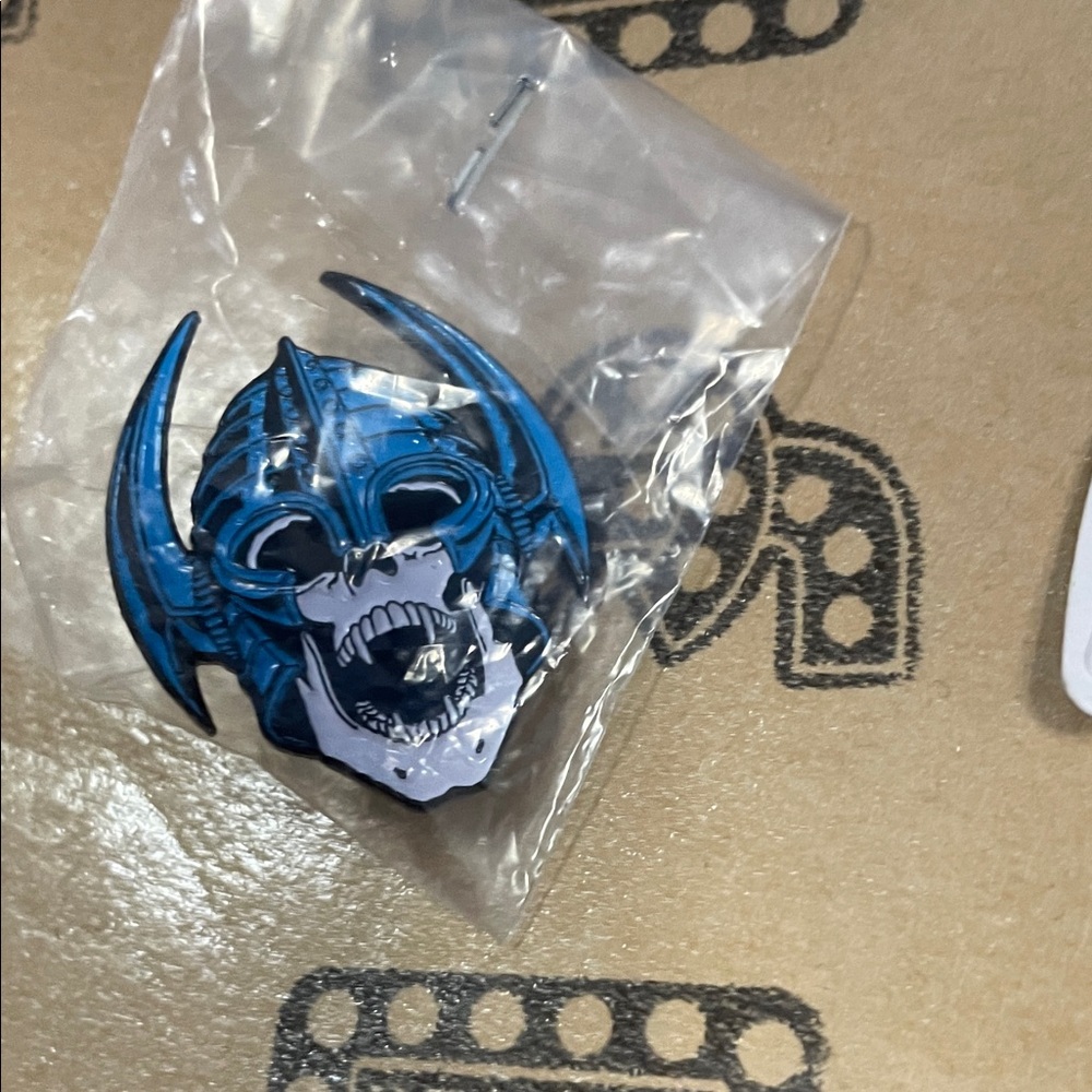 Per Wellinder Blue and Silver Skull Pin